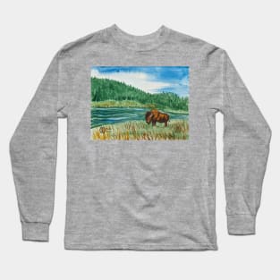 Buffalo at the river in the park Long Sleeve T-Shirt